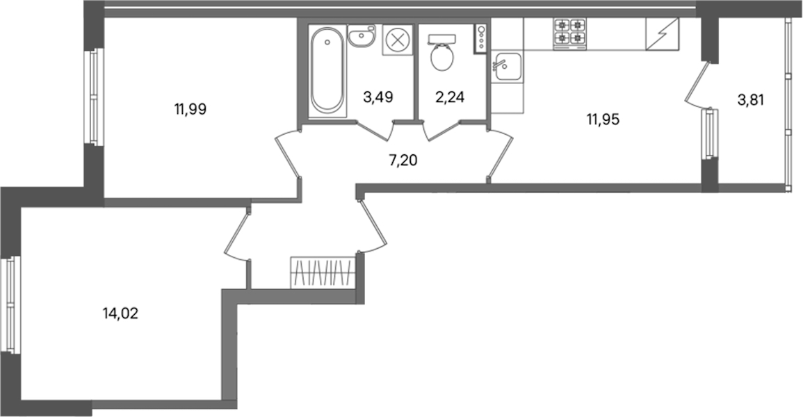 2-комнатная квартира 50.89 м², 1/5 эт., ЖК «ПАТИО. Уютный квартал»